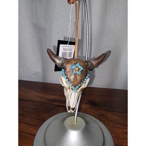 Bull Ornament Resin‎ Skull Brown and Turquoise